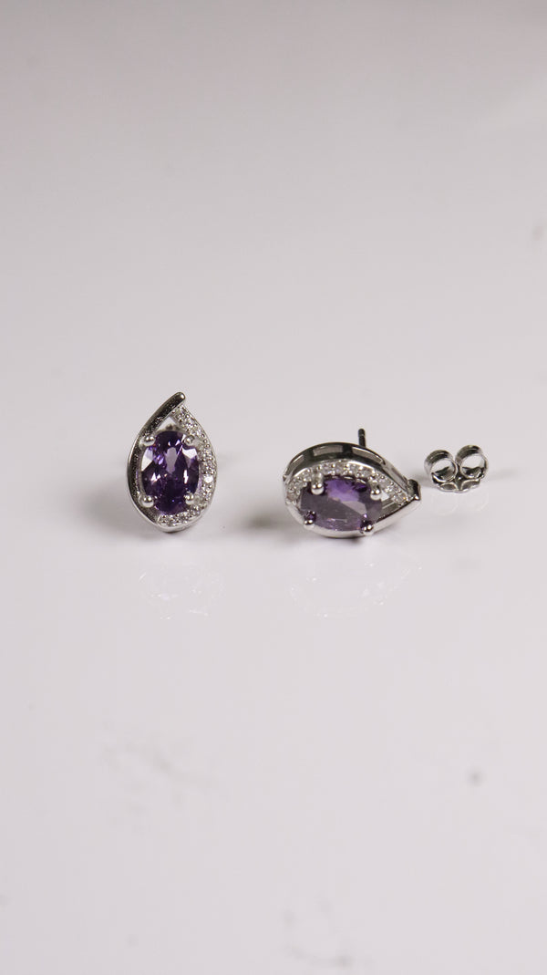 92.5 Silver Amethyst Drop Studs