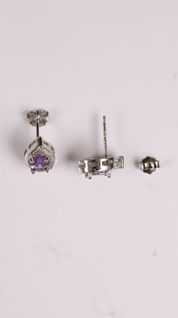 92.5 Silver Amethyst Drop Studs