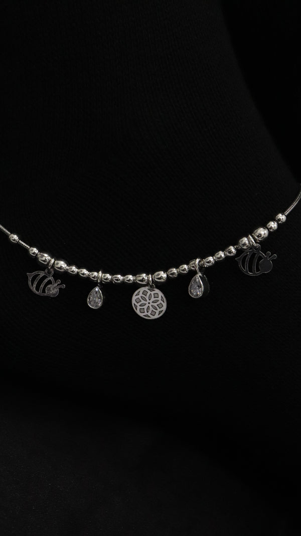 925 Sterling Silver Oxidised Chandni Charm Anklet.