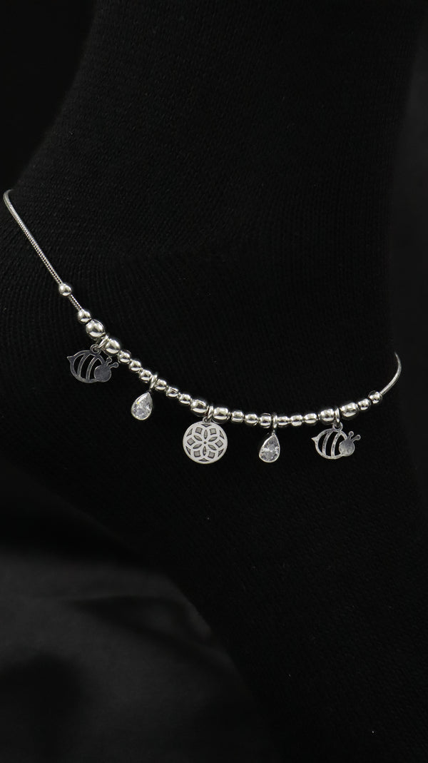 925 Sterling Silver Oxidised Chandni Charm Anklet.