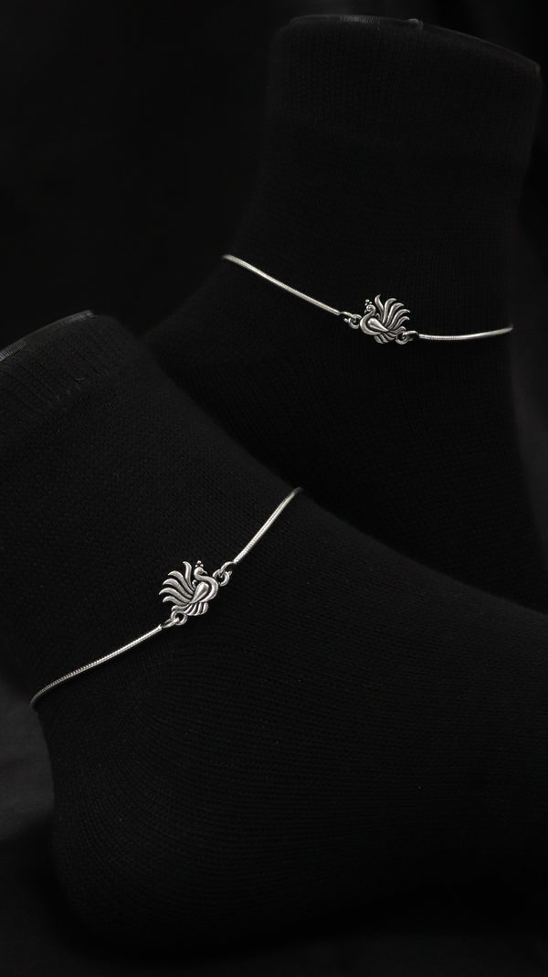 925 Sterling Silver Oxidised Mayura Grace Anklets.