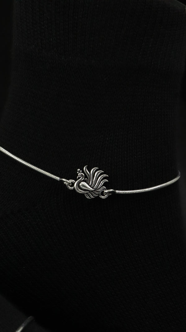 925 Sterling Silver Oxidised Mayura Grace Anklets.