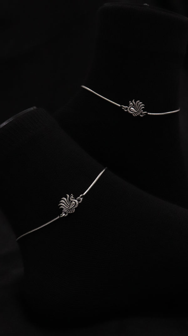 925 Sterling Silver Oxidised Mayura Grace Anklets.