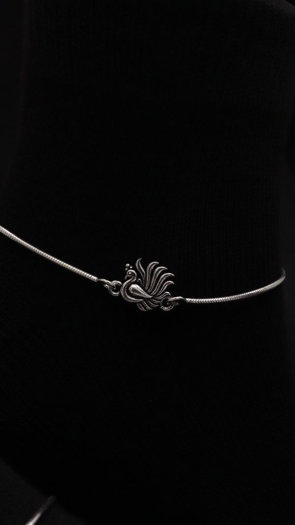 925 Sterling Silver Oxidised Mayura Grace Anklets.