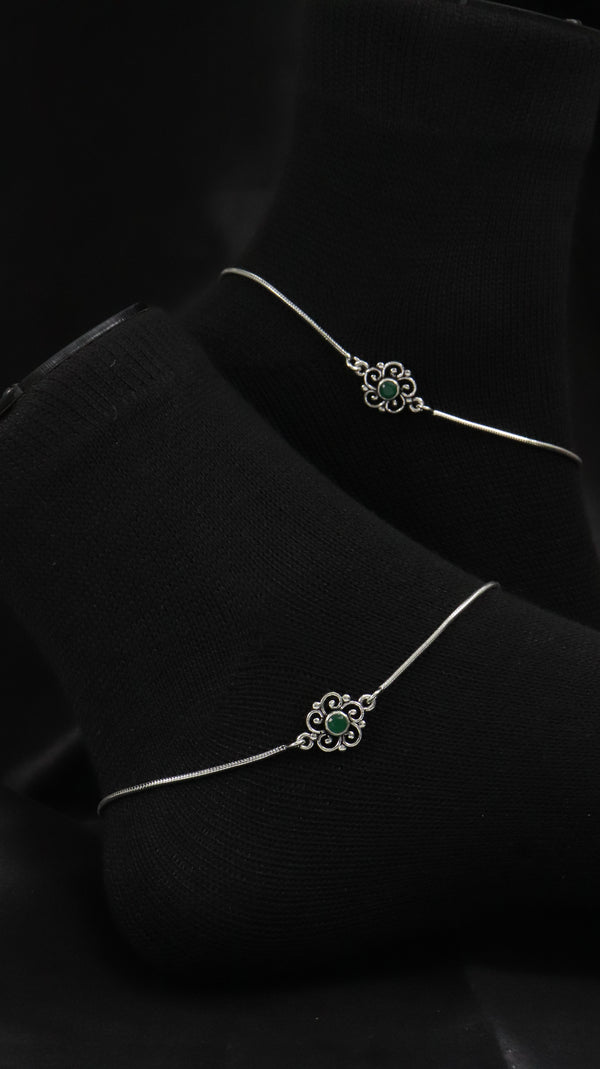 925 Sterling Silver Oxidised Floral Anklets.