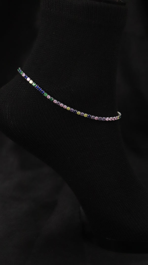 925 Sterling Silver Multicolour Line Anklets.