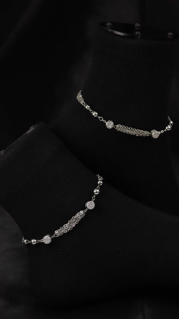 Silver Layer Charm Anklet