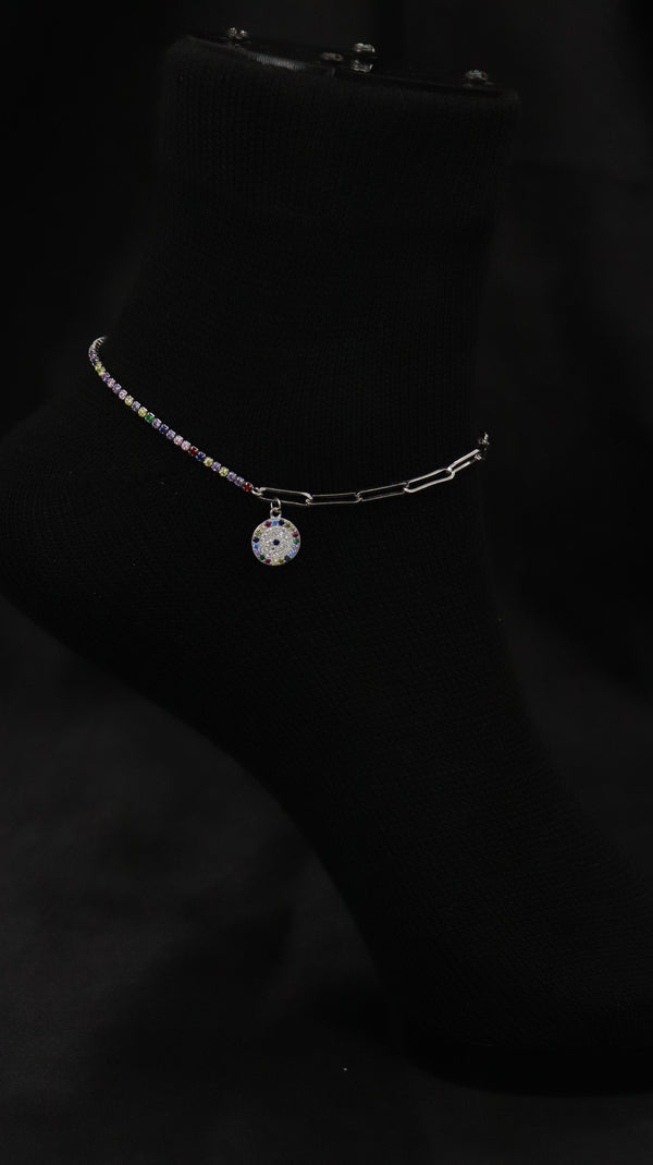925 Sterling Silver Multicolour Nazariya Sparkle Anklets.