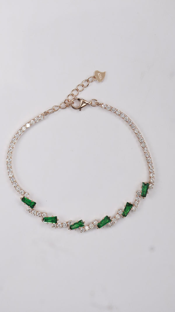 92.5 Sterling Silver Emerald Green Stone Spark Bracelet