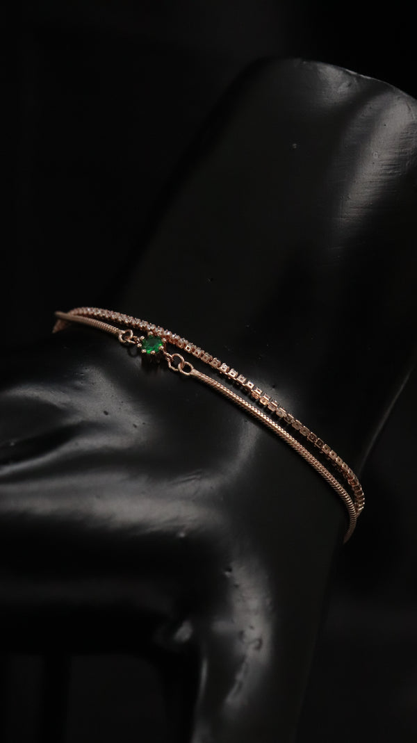 92.5 Sterling Silver Green Dot Chain Bracelet