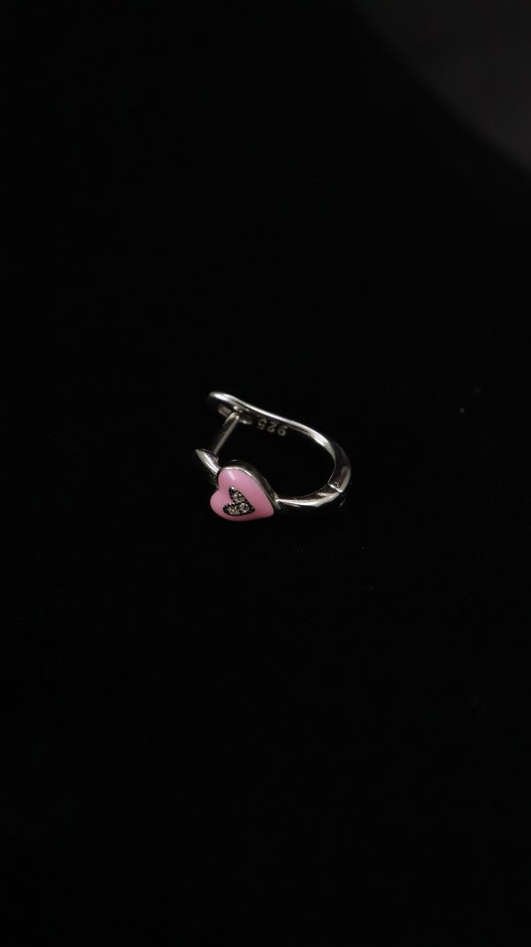 Pink Heart Silver Hoop Earrings