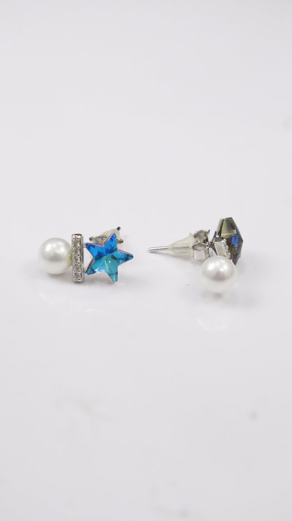 92.5 Silver Starry Pearl Drop Studs