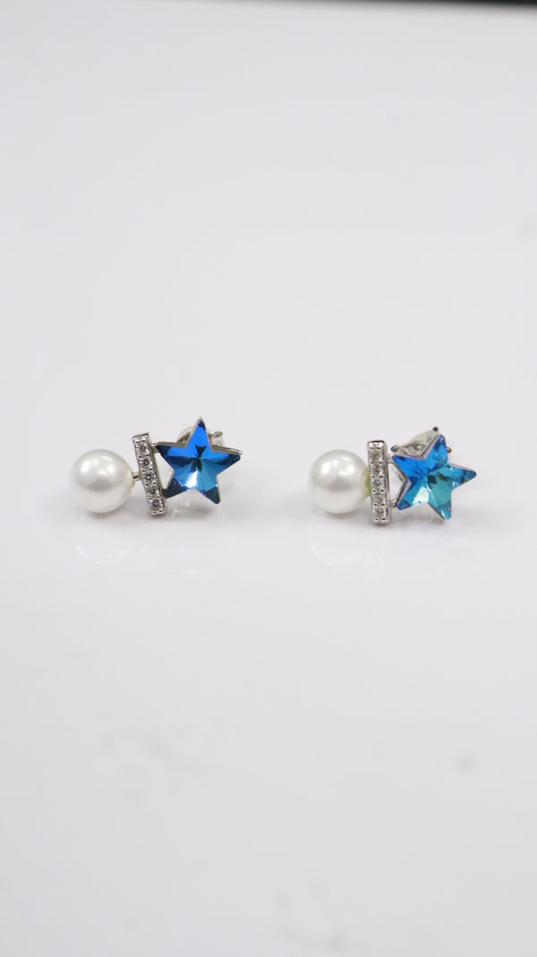 92.5 Silver Starry Pearl Drop Studs