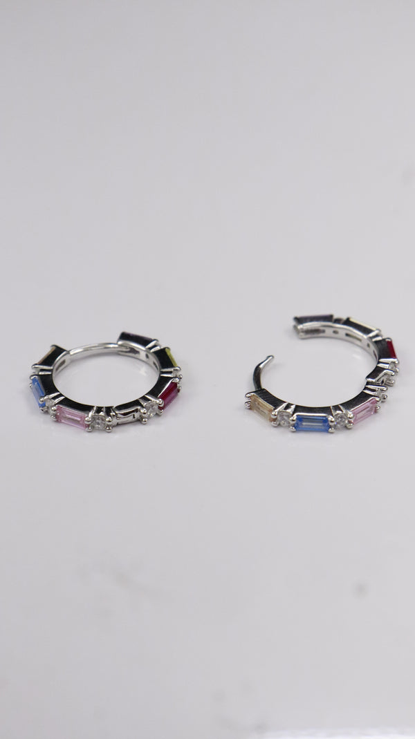 Pastel Bar Silver Hoop Earrings