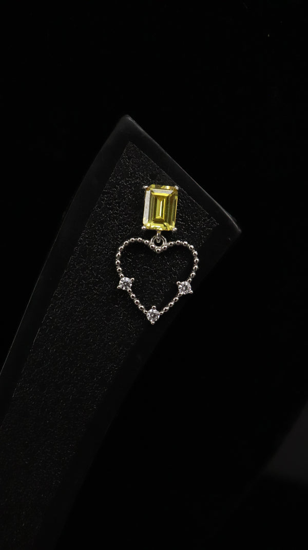 Yellow Heart Drop Silver Earrings