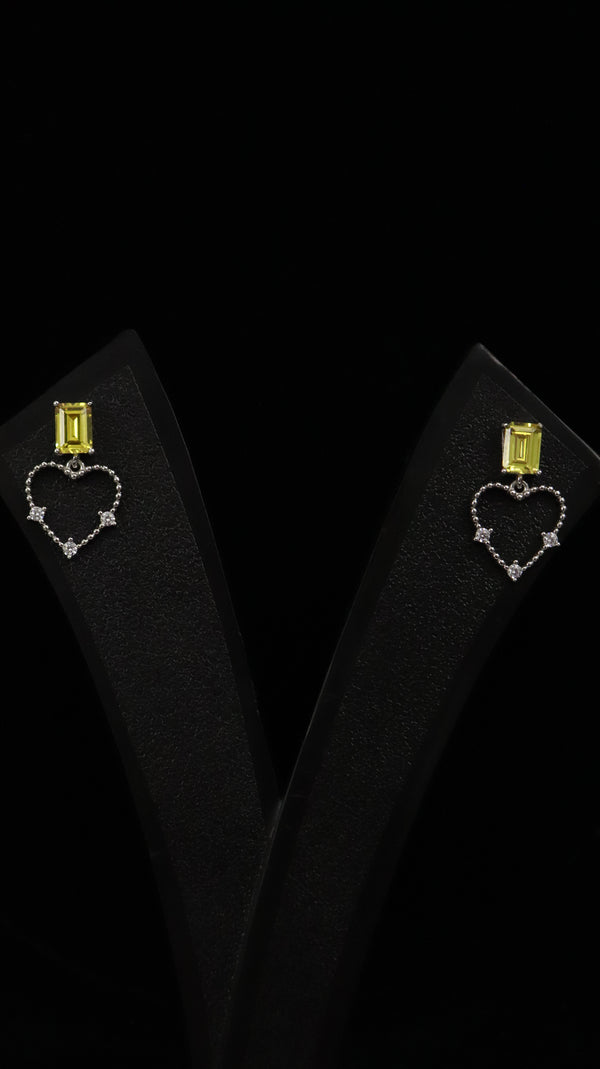 Yellow Heart Drop Silver Earrings