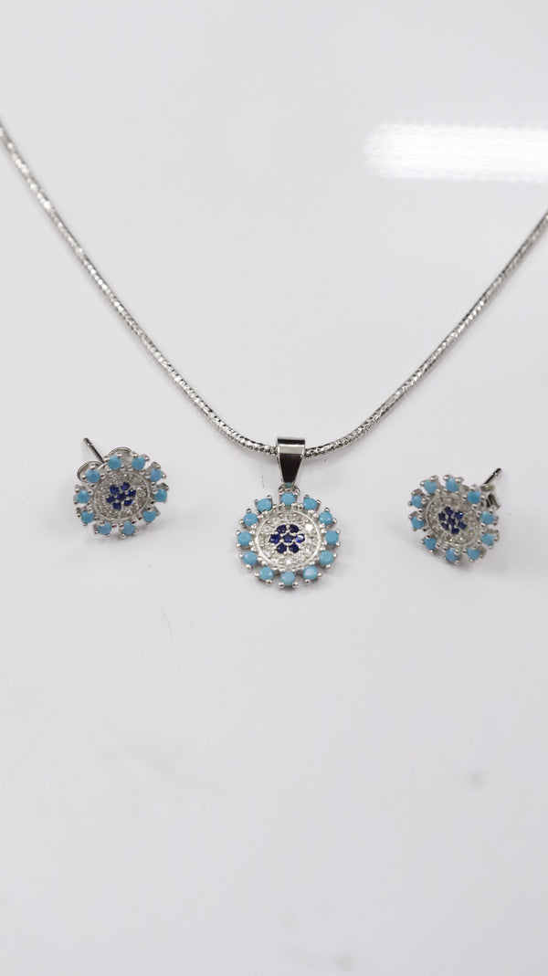 925 Silver Blue Blossom Set