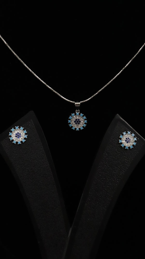 925 Silver Blue Blossom Set