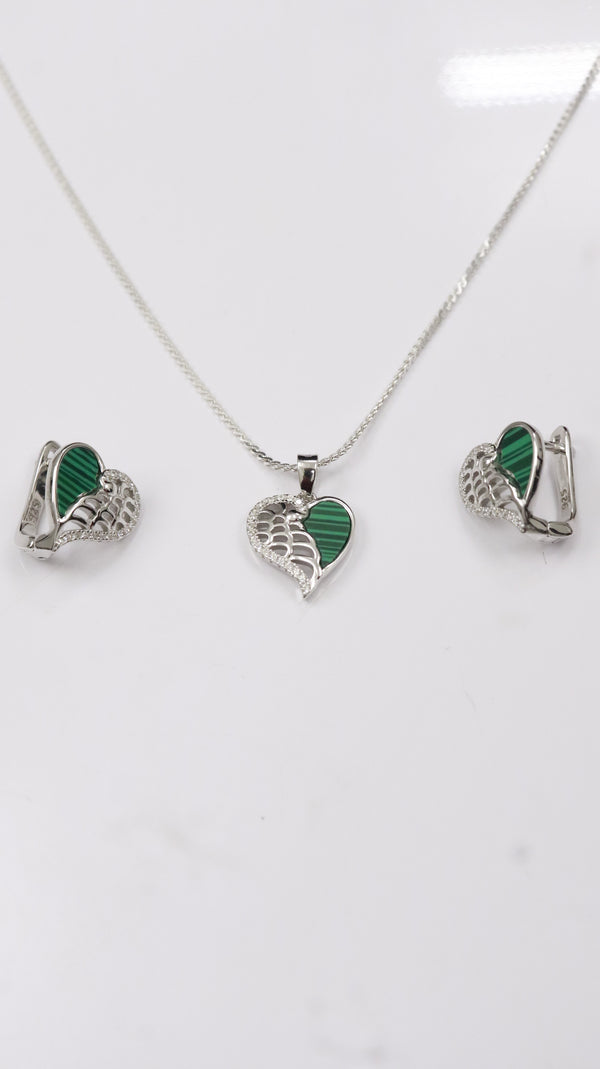 925 Silver Green Heart Glow Set + Ring