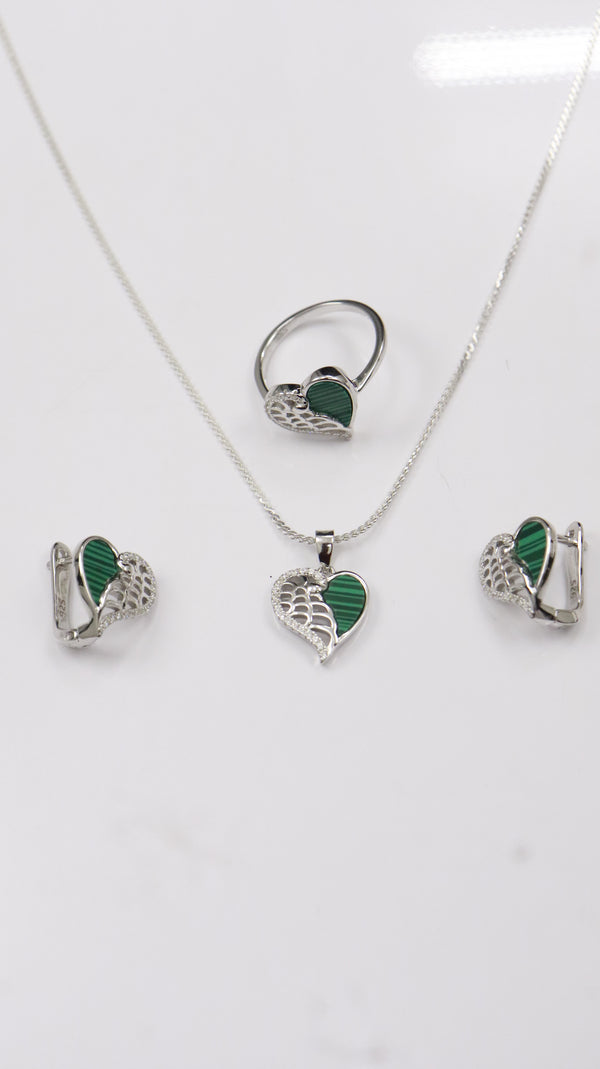 925 Silver Green Heart Glow Set + Ring