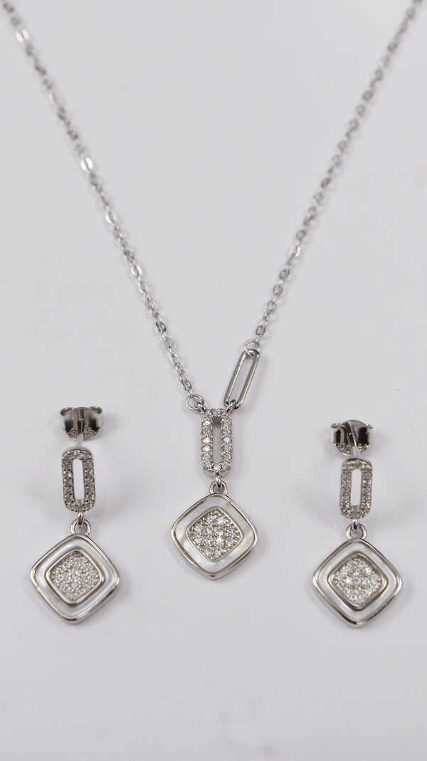 925 Silver Soft Square Sparkle Set