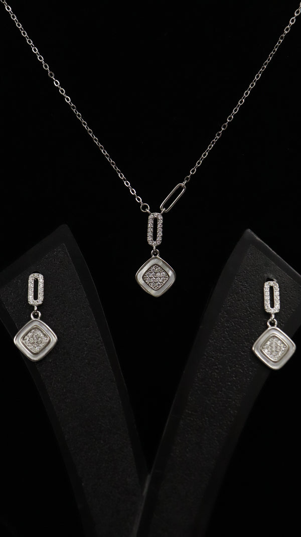 925 Silver Soft Square Sparkle Set