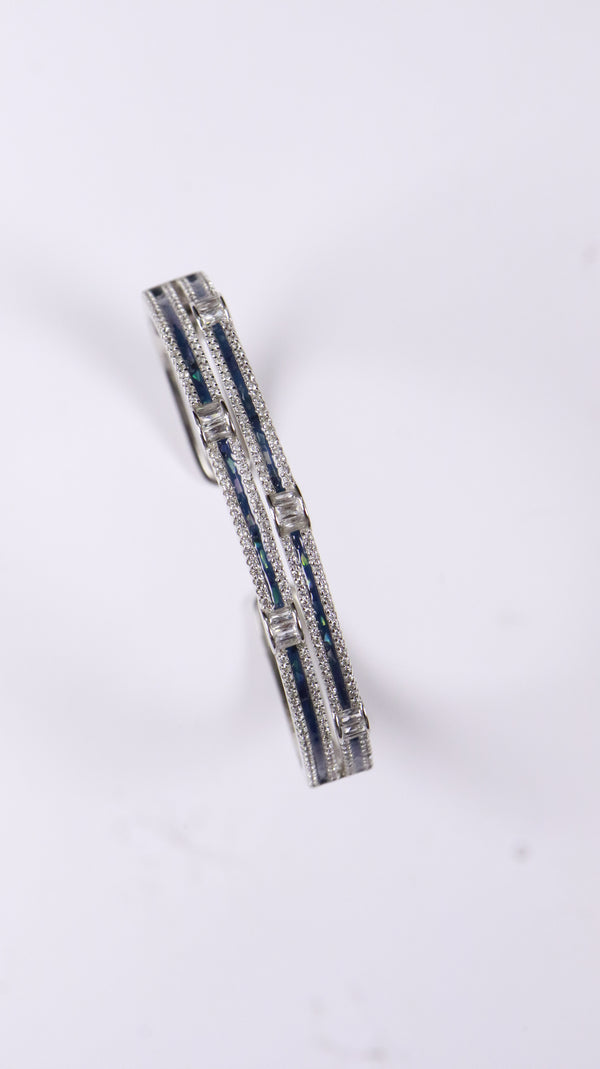 92.5 Sterling Silver Blue Line Glow Cuff Premium Bracelet