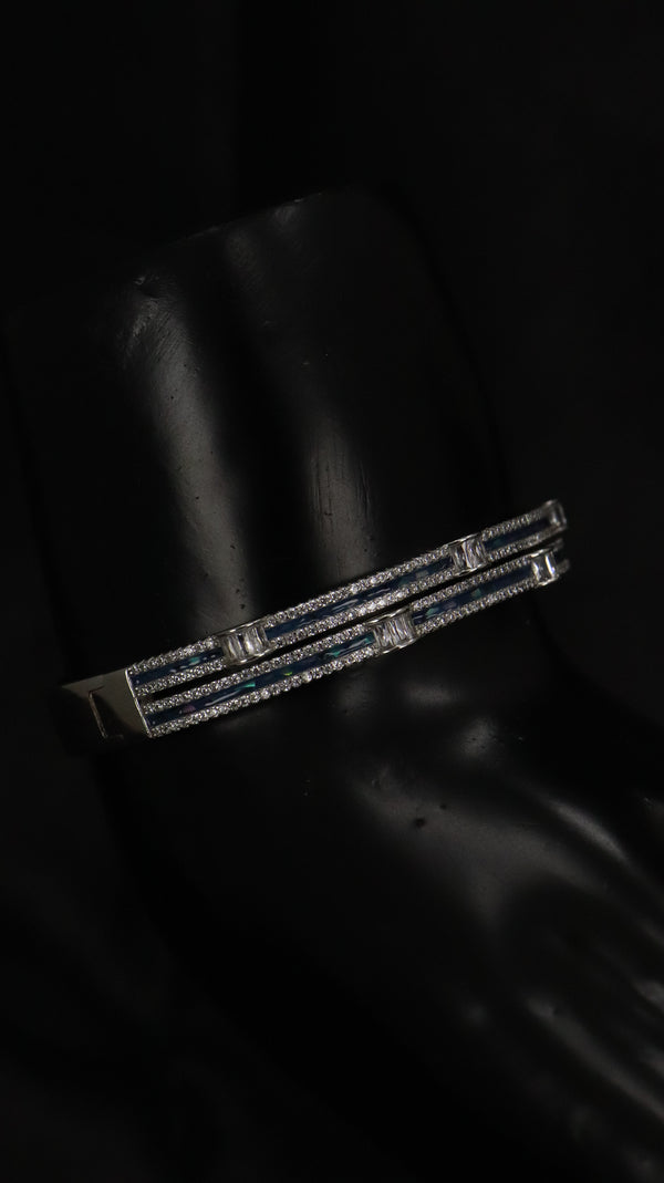 92.5 Sterling Silver Blue Line Glow Cuff Premium Bracelet