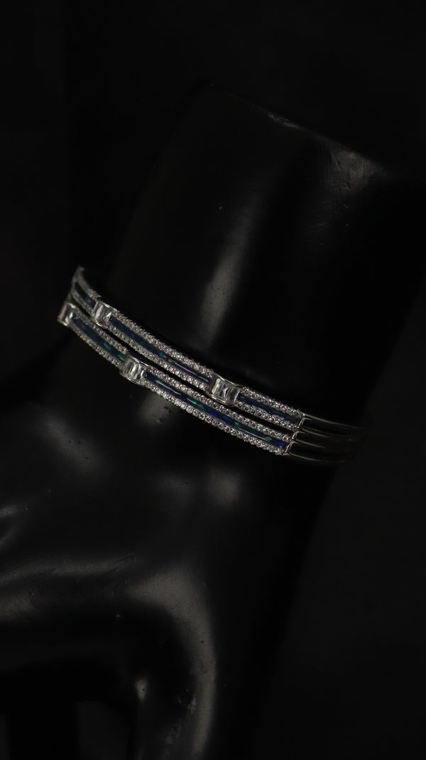 92.5 Sterling Silver Blue Line Glow Cuff Premium Bracelet