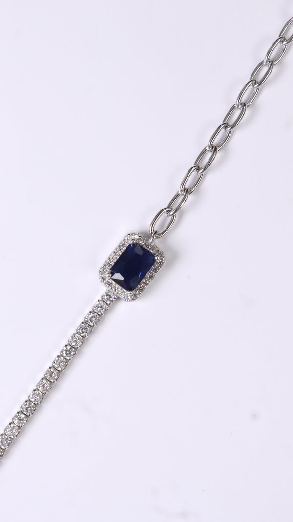 92.5 Sterling Silver Blue Stone Dual Chain Bracelet