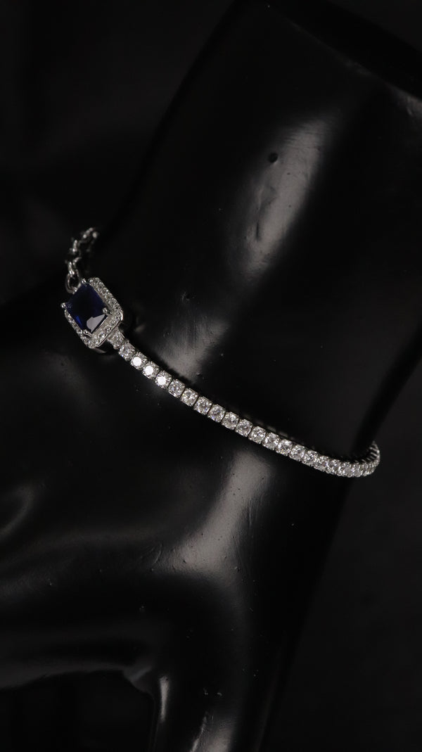 92.5 Sterling Silver Blue Stone Dual Chain Bracelet
