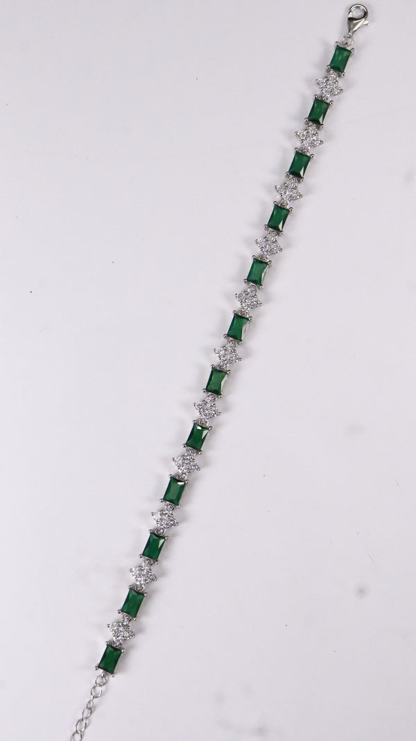 92.5 Sterling Silver Green Sparkle Premium Bracelet
