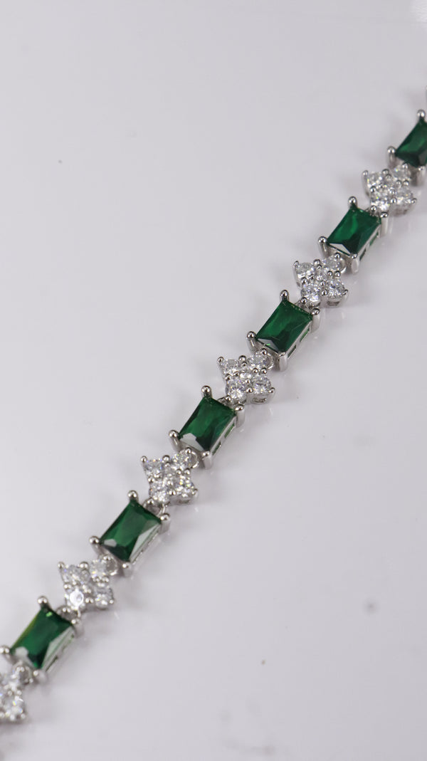 92.5 Sterling Silver Green Sparkle Premium Bracelet