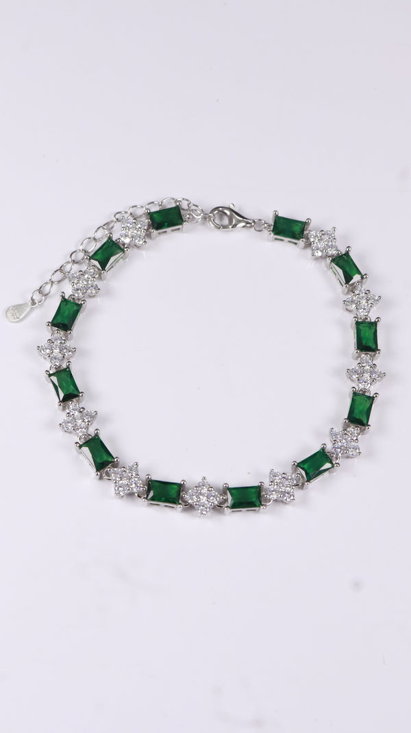 92.5 Sterling Silver Green Sparkle Premium Bracelet
