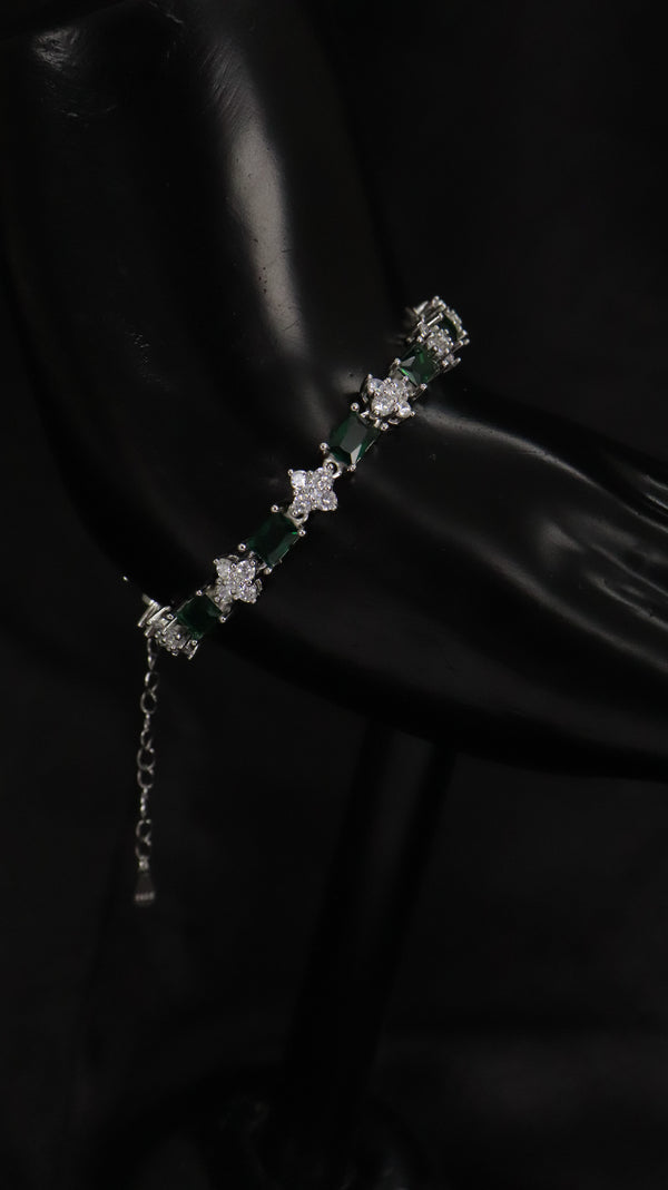 92.5 Sterling Silver Green Sparkle Premium Bracelet
