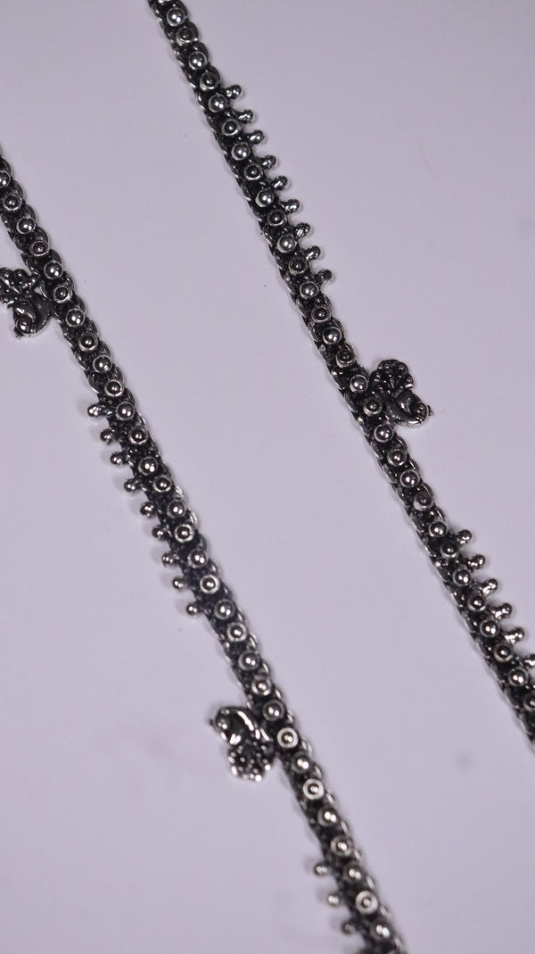 (Pair) Rajsi Silver Oxidised Anklet