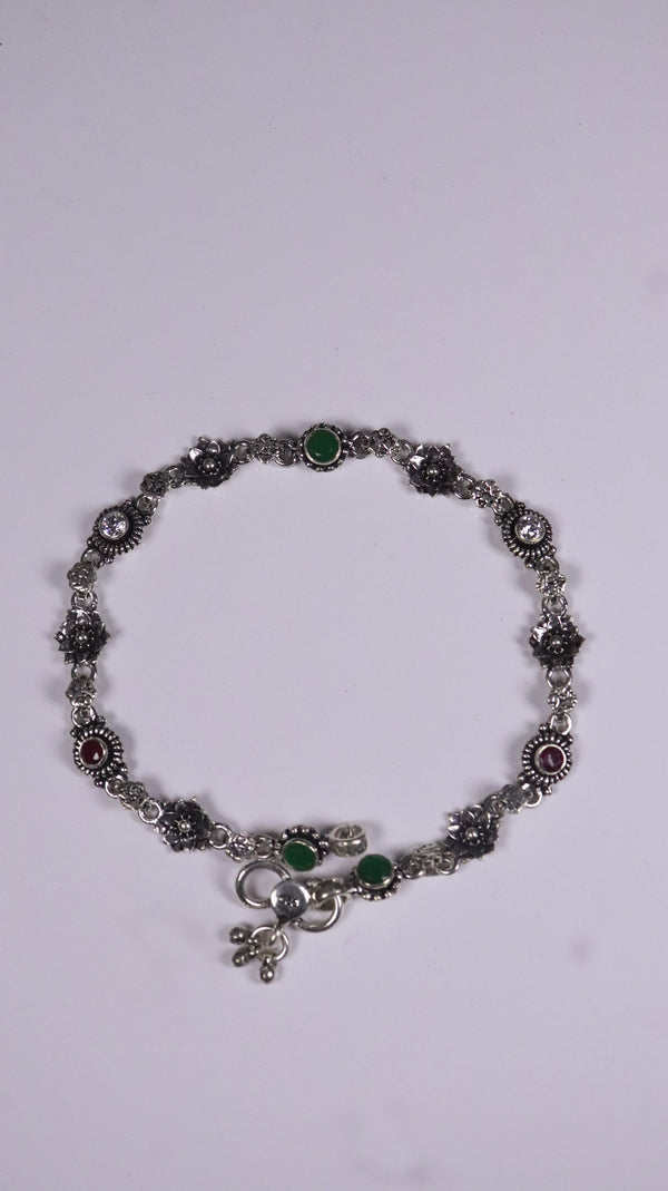 (Pair) Neelima Silver Oxidised Anklet