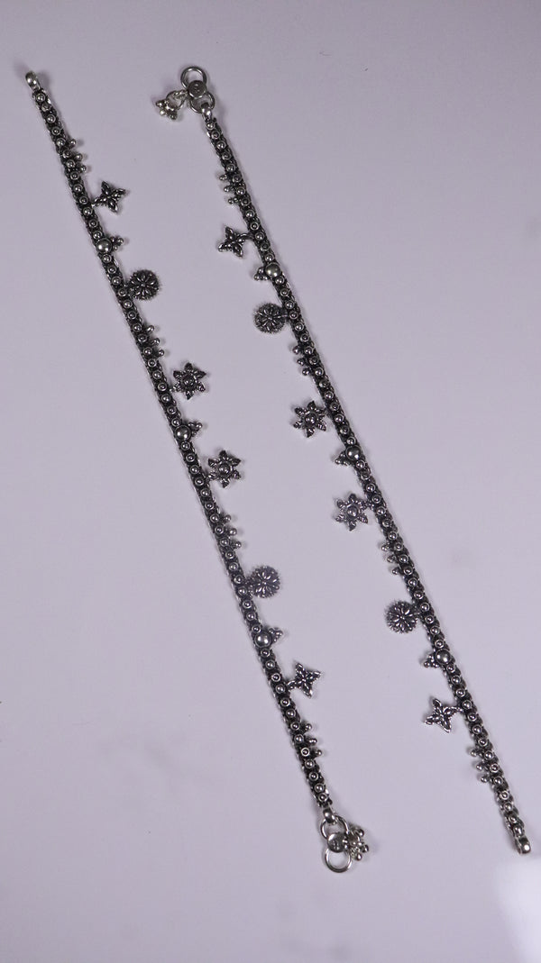 (Pair) Rohini Oxidised Silver Anklet