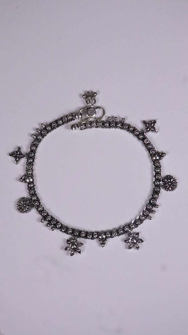 (Pair) Rohini Oxidised Silver Anklet