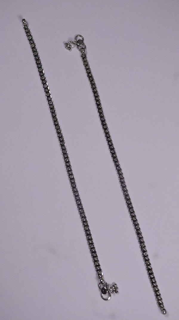 (Pair) Leher Silver Oxidised Anklet
