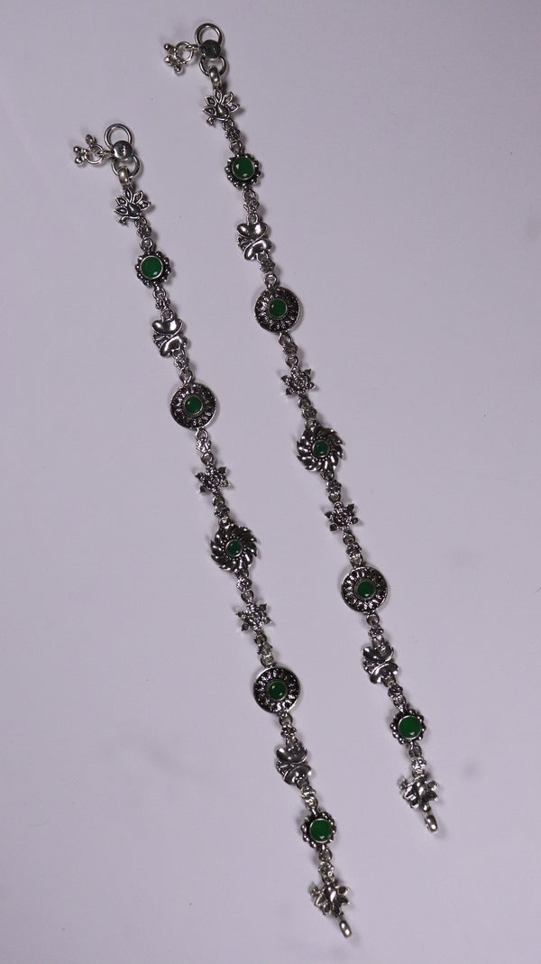 (Pair) Vanika Silver Oxidised Anklet