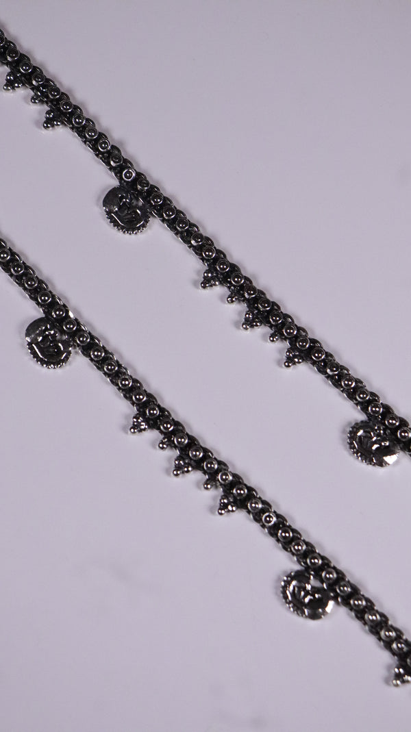 (Pair) Saaz Silver Oxidised Anklet