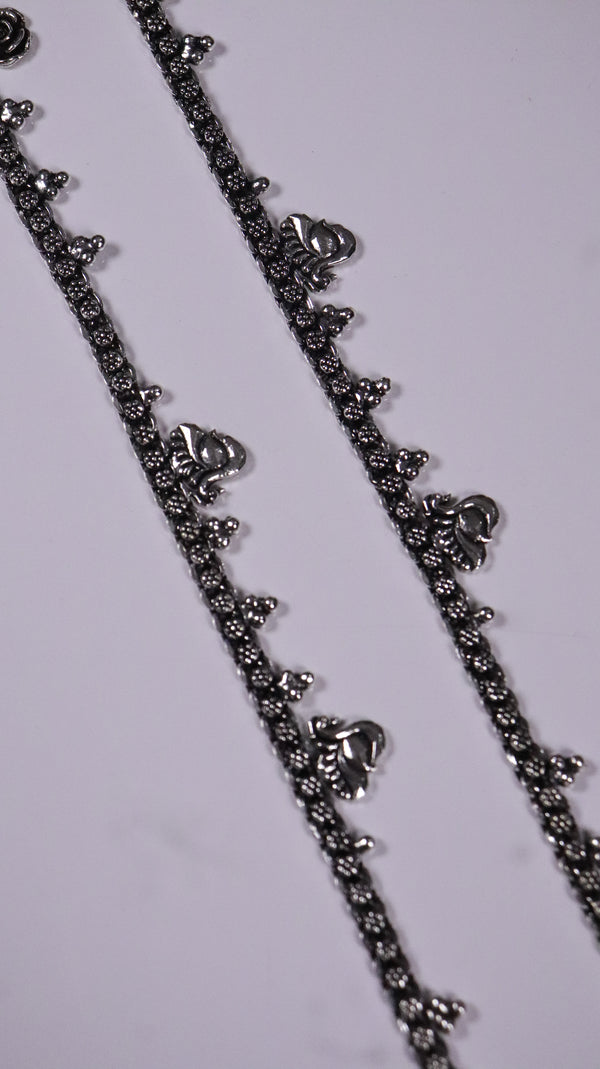 (Pair) Gulhans Silver Oxidised Anklet