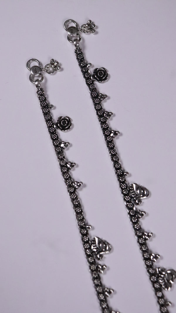 (Pair) Gulhans Silver Oxidised Anklet
