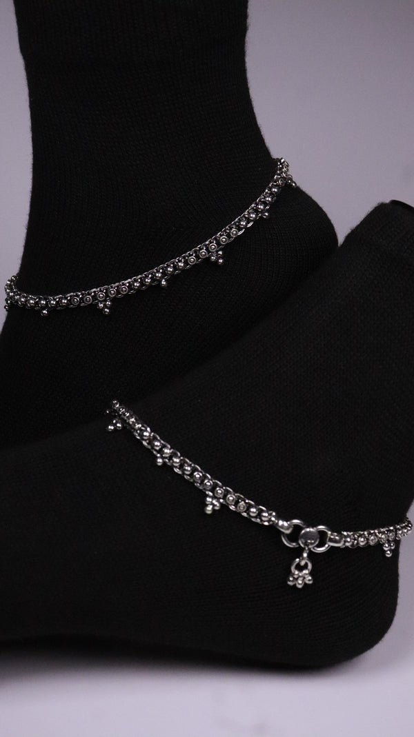 (Pair) Reet Silver Oxidised Anklet