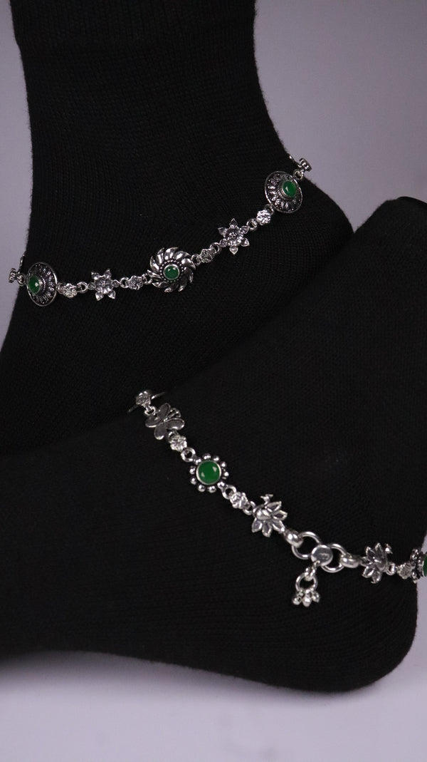 (Pair) Vanika Silver Oxidised Anklet