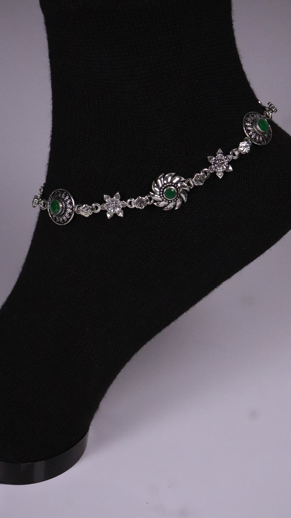 (Pair) Vanika Silver Oxidised Anklet