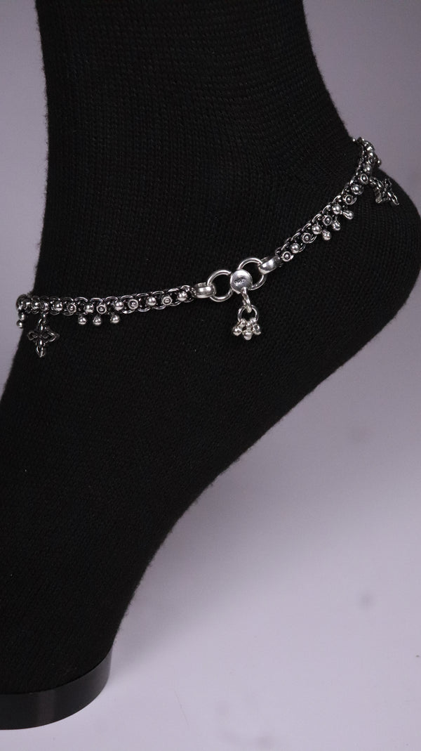 (Pair) Rohini Oxidised Silver Anklet