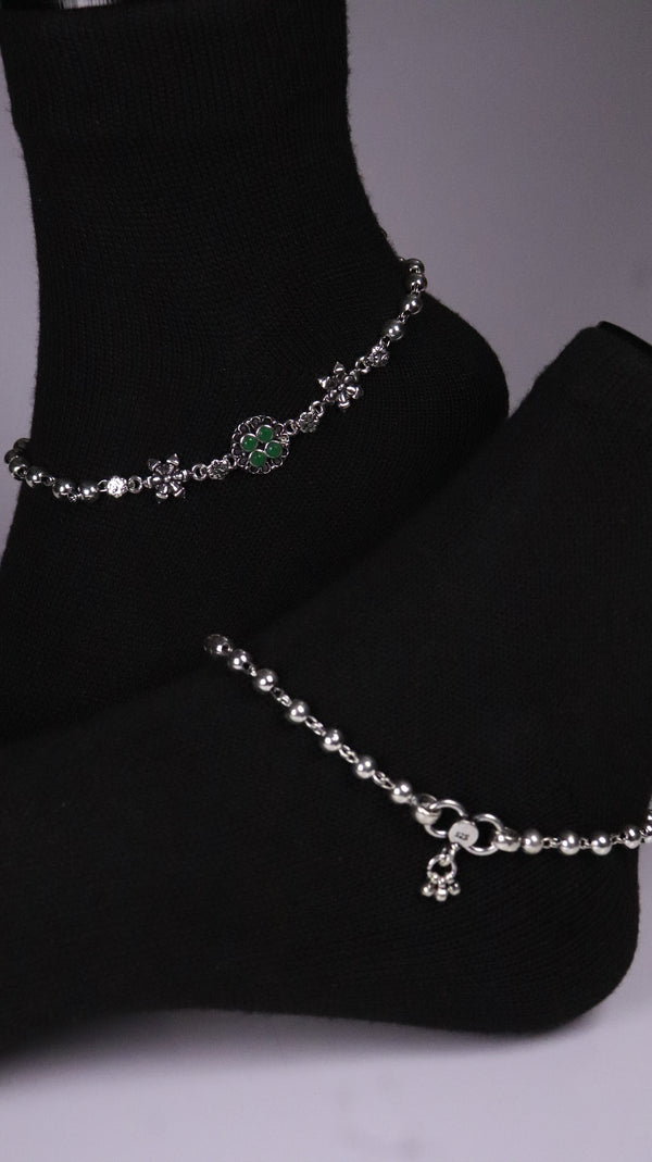 (Pair) Meher Silver Oxidised Anklet