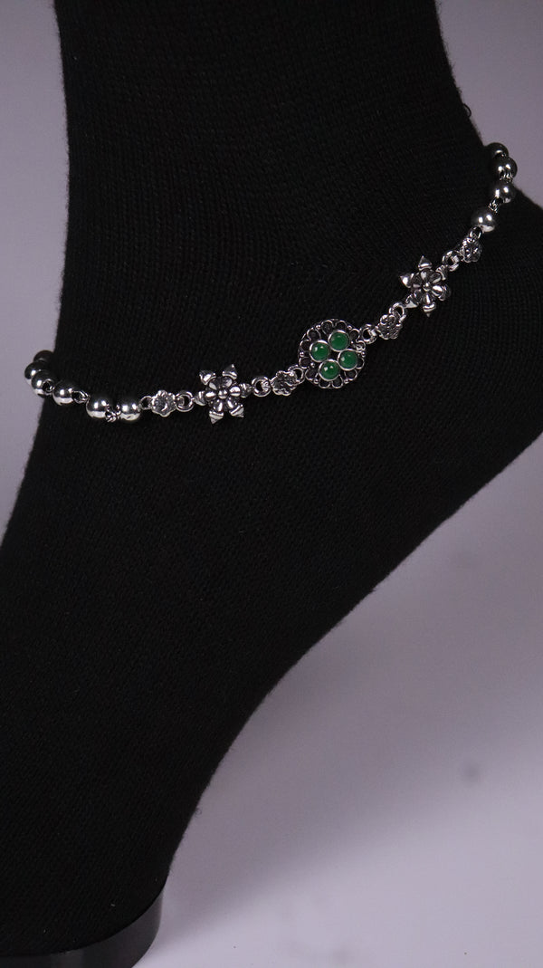 (Pair) Meher Silver Oxidised Anklet